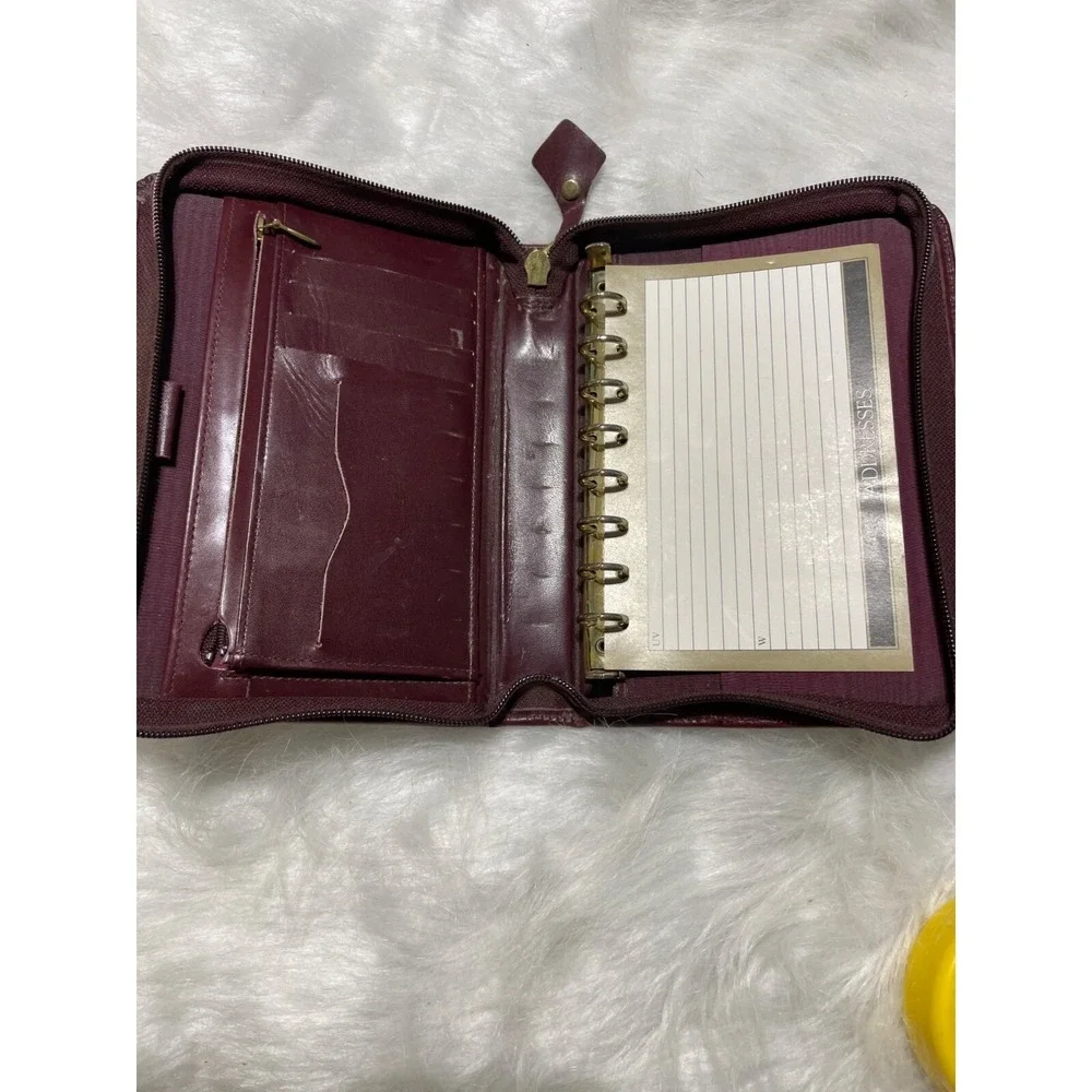 Vintage Burgundy Leather Zippered Planner Binder With Gold-Tone‎ Rings & Address